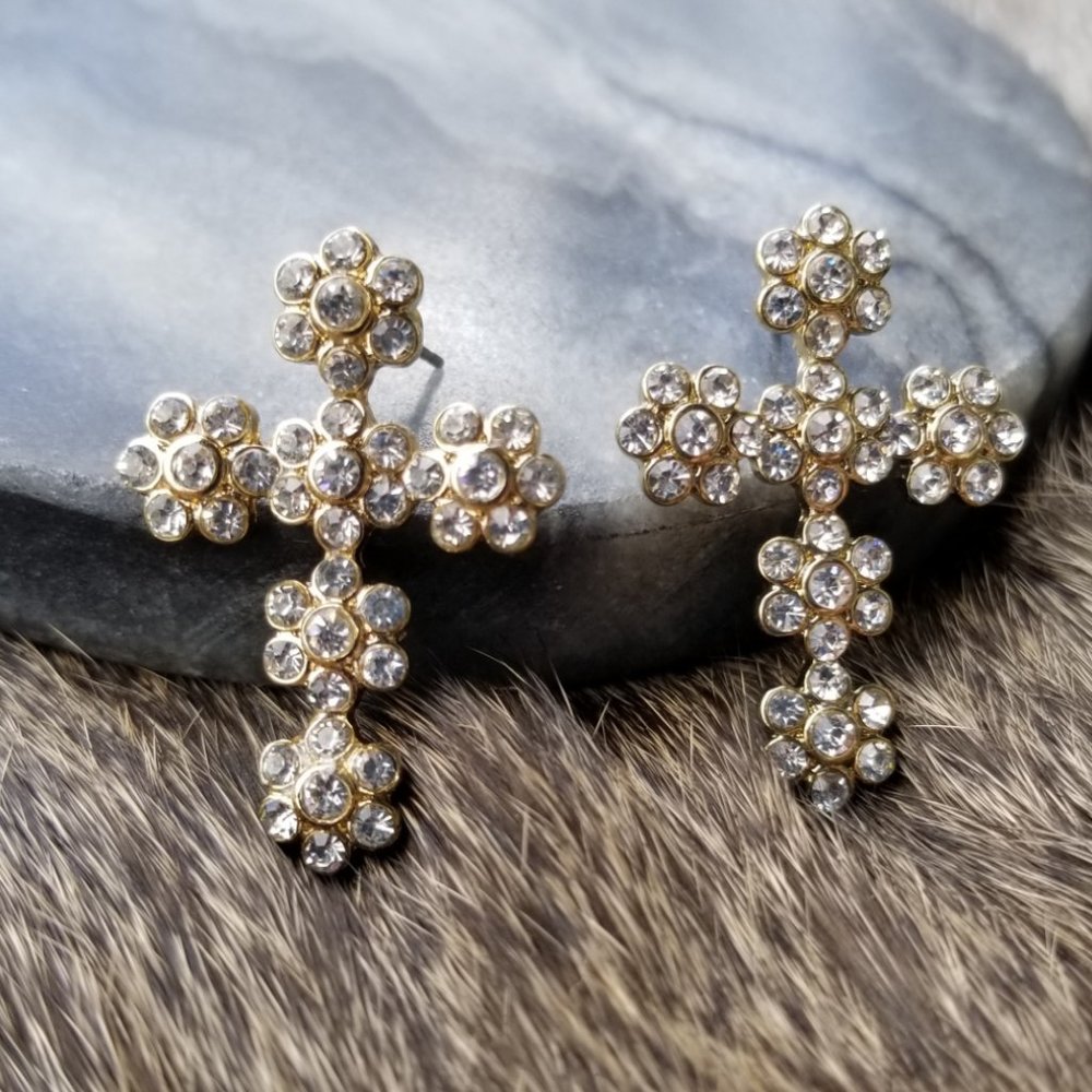 NWOT Gold and CZ Cross Earrings